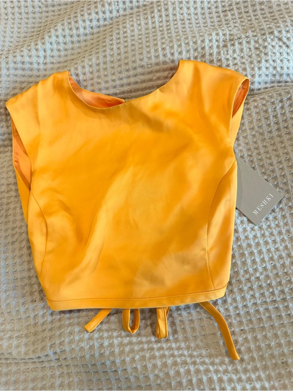 MESHKI Viviana Satin Sleeveless Crop Top – Tangerine | Size X-Small | NWT - Picture 1 of 5